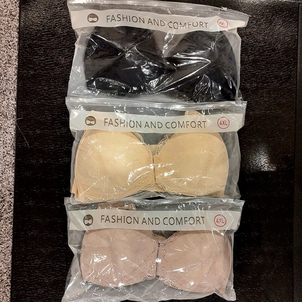 3 Fashion and Comfort Wireless Bras - 4XL - Brand New!